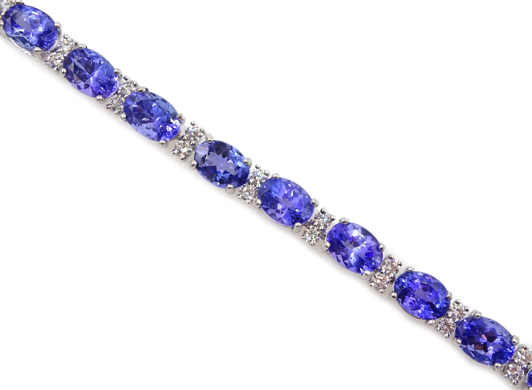 18ct white gold oval tanzanite and diamond link bracelet, hallmarked - Image 5 of 6