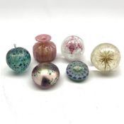 Isle of Wight Opalescent Glass apple form paperweight and another similar pink glass paperweight, M