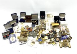 Mostly Military badges and buttons including 'West Yorkshire', various cufflinks etc