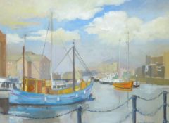 Anne Williams (British 20th century): 'Hull Marina', oil on board signed, titled on label verso 28c