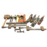 Box of wood working tools including Stanley planes etc