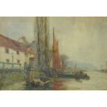 Oswald Garside (British 1879-1942): Boats Moored in an Estuary, watercolour signed 79cm x 42cm