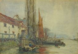 Oswald Garside (British 1879-1942): Boats Moored in an Estuary, watercolour signed 79cm x 42cm