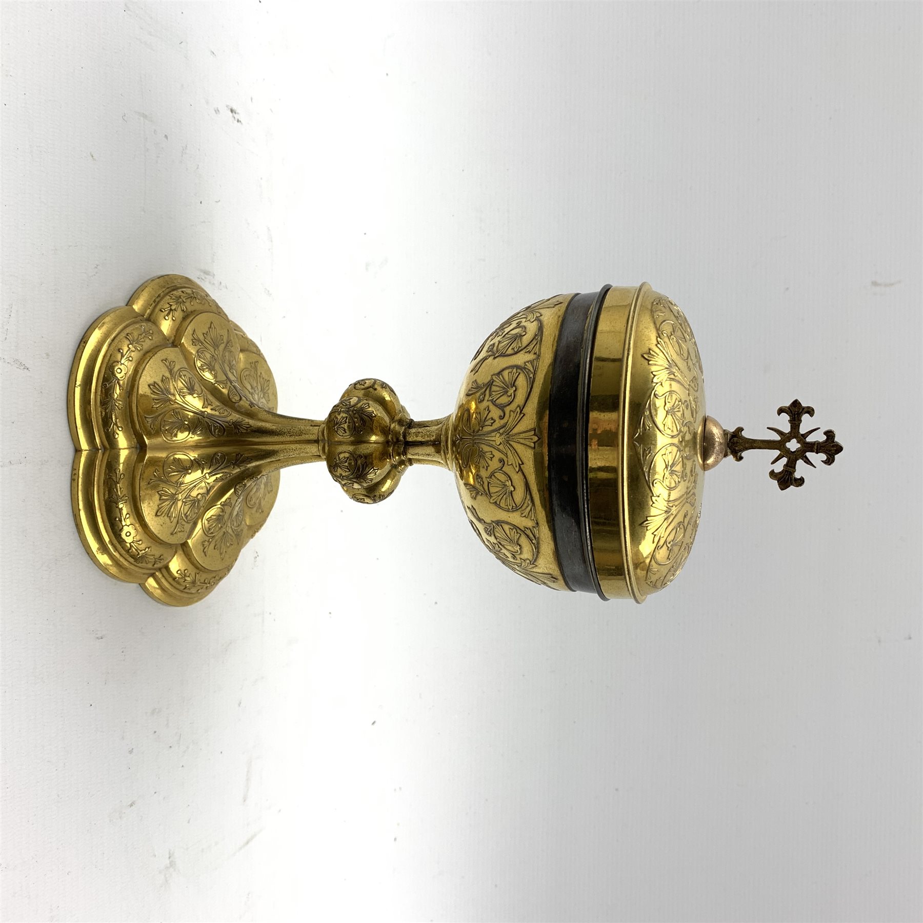 19th century gilt metal Ciborium, silver-gilt interior, cross finial, relief foliate design on knop - Image 2 of 13