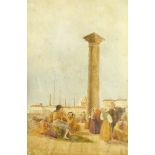 SP (19th century): North African Town Square, watercolour signed with monogram, and a collection of
