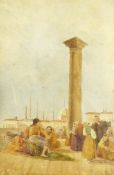 SP (19th century): North African Town Square, watercolour signed with monogram, and a collection of