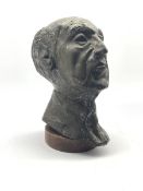 Plaster bust of an old gentleman with bronze finish on circular plinth, H36cm