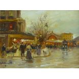 French School (20th century): Evening in a French Town, oil on canvas signed E Regnault 23cm x 32cm