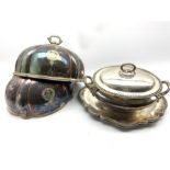 Pair of West Yorkshire Regt Mess plated meat covers engraved with a crest, plated soup tureen and c