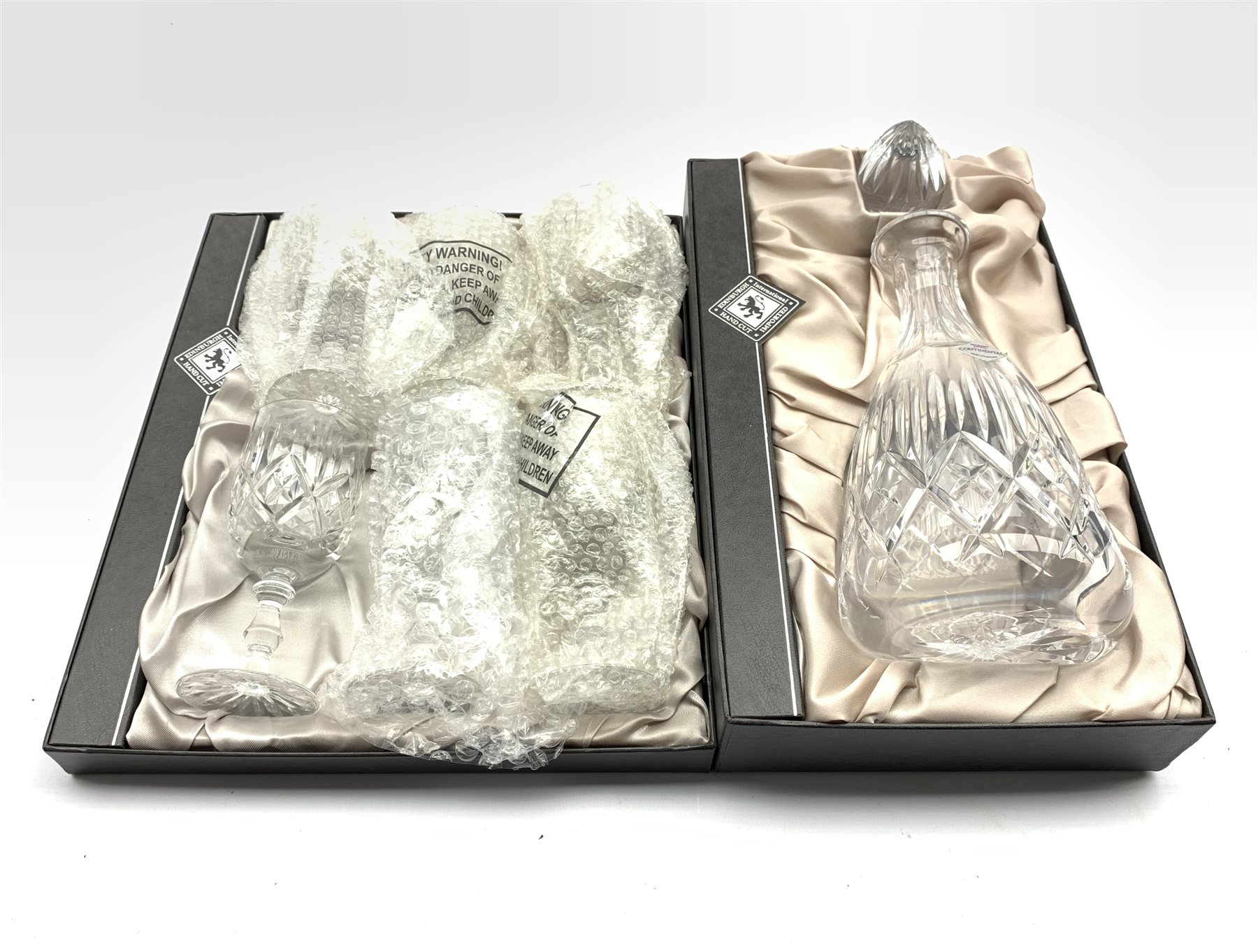 Edinburgh Crystal 'Continental' cut glass decanter with fluted stopper and a set of six matching wi