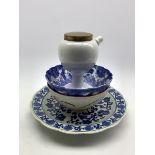Japanese bowl decorated in blue and white with figures etc, D25cm, another Japanese bowl, modern d