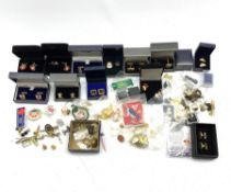 Mostly modern military cufflinks, many being boxed and a small number of buttons and other similar