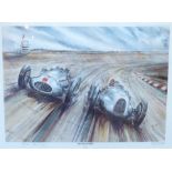 After Phil May (British 1925-): 'Die Silbernen Pfeile' - Grand Prix 1939, colour print signed and n