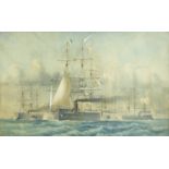 English School (19th century): 'The French Fleet', watercolour signed with monogrammed, titled and