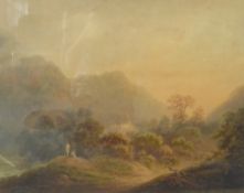 Circle of Francis Nicholson (British 1753-1844): Figures in a Valley, watercolour unsigned 57cm x 4