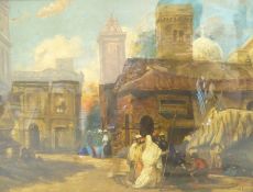 Circle of Sir John Lavery (British 1856-1941): Eastern Marketplace, oil on canvas bears signature 3