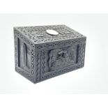 Late 19th Century Eastern ebonised stationery casket with carved decoration inset with a white meta