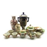 Chinese 'Vienna' style vase and cover H37cm, Japanese eggshell tea set and two Oriental vases