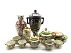 Chinese 'Vienna' style vase and cover H37cm, Japanese eggshell tea set and two Oriental vases