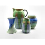 Shelley drip glazed ginger jar and cover in blue and green H17cm, similar vase H15cm, Shelley ribbe
