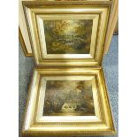 J Miller (British 19th/20th century): River Bridges, pair oils on board signed 22cm x 30cm (2)