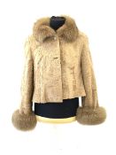 German beige shaved Astrakhan and fox fur short jacket, approx size 8-12