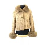 German beige shaved Astrakhan and fox fur short jacket, approx size 8-12