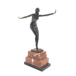 Art Deco style bronze model of a dancer after Chiparus on stepped marble plinth, H49cm