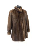 Royal Saga brown mink three quarter jacket, blouson sleeves, stand up collar and brown paisley lini