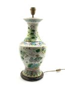 Oriental vase column table lamp decorated with figures and landscapes on a wooden base H46cm