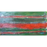 R Hilton (mid 20th century): Green and Red Abstract oil on canvas signed with initials R H and date