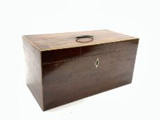 19th Century mahogany tea caddy with boxwood edging, the interior with two rosewood covered contain
