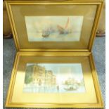 Venetian Scenes, two watercolours indistinctly signed max 17cm x 32cm (2)
