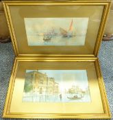 Venetian Scenes, two watercolours indistinctly signed max 17cm x 32cm (2)