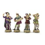 Set of four Rudolf Kammer Volkstedt porcelain figures modelled in the form of Musicians, H20cm (4)