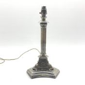 Late 19th/ early 20th century Walker & Hall silver-plated table lamp, Corinthian form with tri-form