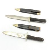 Two hunting knives, the larger stamped 'Hunters Companion' 'J Ruddiman Edinburgh', blade L19cm, tot
