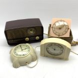 Vintage Smiths Bakelite mantle clock, two vintage clocks and a Regentone Bakelite cased radio (4)