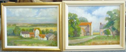 Anne Williams (British 20th century): 'Nunnington Mill, pair oils on board signed, titled on labels