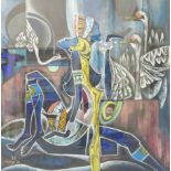 Xi Shang (Chinese 1959-): Abstract Women and Birds, acrylic signed and dated 1993, 97cm x 97cm