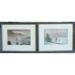 'Grasmere Winter' and 'Buttermere', pair aquatints indistinctly signed Paul Ray?, titled and number