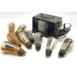 Thermograph in black metal case and a number of old glass valves (9)