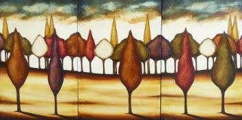 Beal (British Contemporary): Abstract Forest, triptych oils on canvas each 60cm x 40cm (3) (unframe