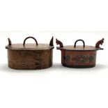 Scandinavian Folk Art bentwood box and cover painted with flowers W17cm and another Folk Art box an