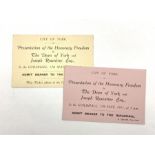 Two admittance tickets to York Guildhall for the Presentation of the Honorary Freedom to The Dean o