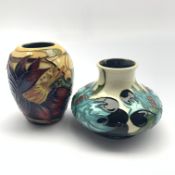 Moorcroft Harting pattern vase designed by Emma Bossons, H10cm and another decorated in the Sea Hol