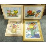 Anne Williams (British 20th century): Still Lifes of Flowers, four oils on board signed, max 24cm x