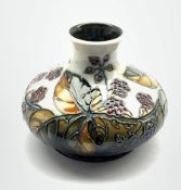 Moorcroft Blackberry pattern squat vase designed by Sally Tuffin, H11cm x D13cm