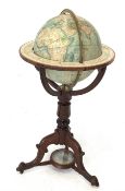 12inch Terrestrial library globe on mahogany tripod stand labelled 'Joslin's Terrestrial Globe' H91