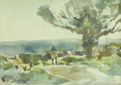 William B Dealtry (British 1915-2007): Herding Cattle, watercolour signed 20cm x 28cm